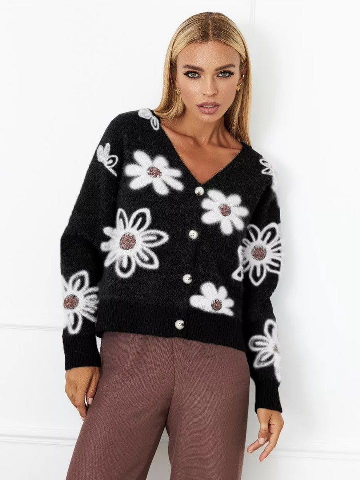 Femme Floral Broderet Strikcardigan Stilla