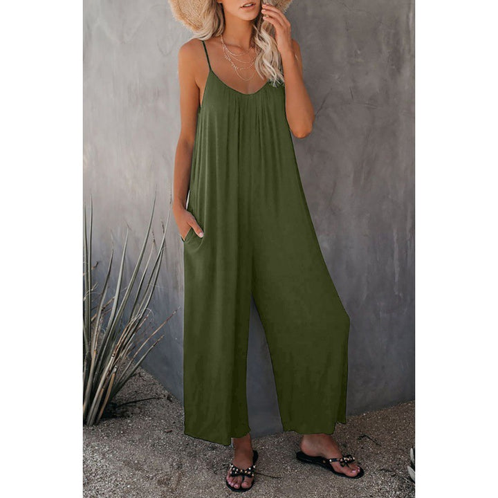 Dame Flydende Bredbenet Jumpsuit med Justerbare Spaghetti Stropper Stilla