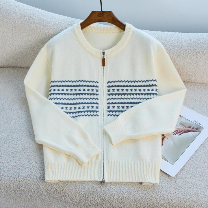 Kvinders cardigan med elegant lynlås og grafisk mønster Stilla
