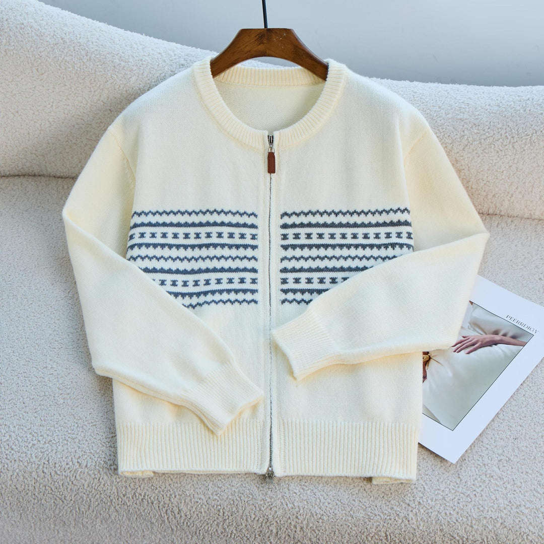 Kvinders zip-up cardigan med lynlås og nordisk mønster Stilla