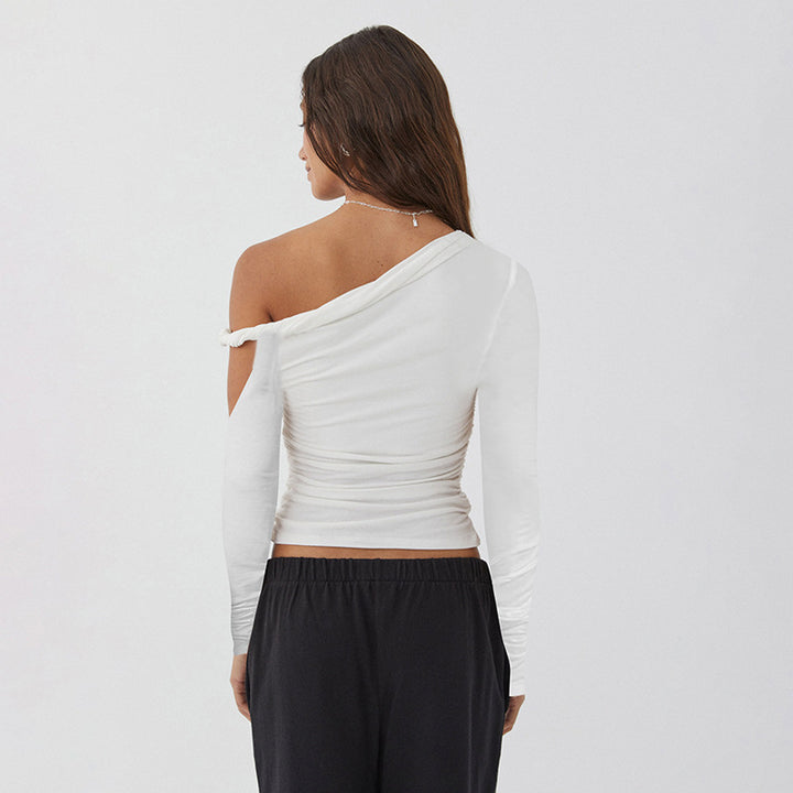Femme Asymmetrisk Rüschet Langærmet Top Stilla