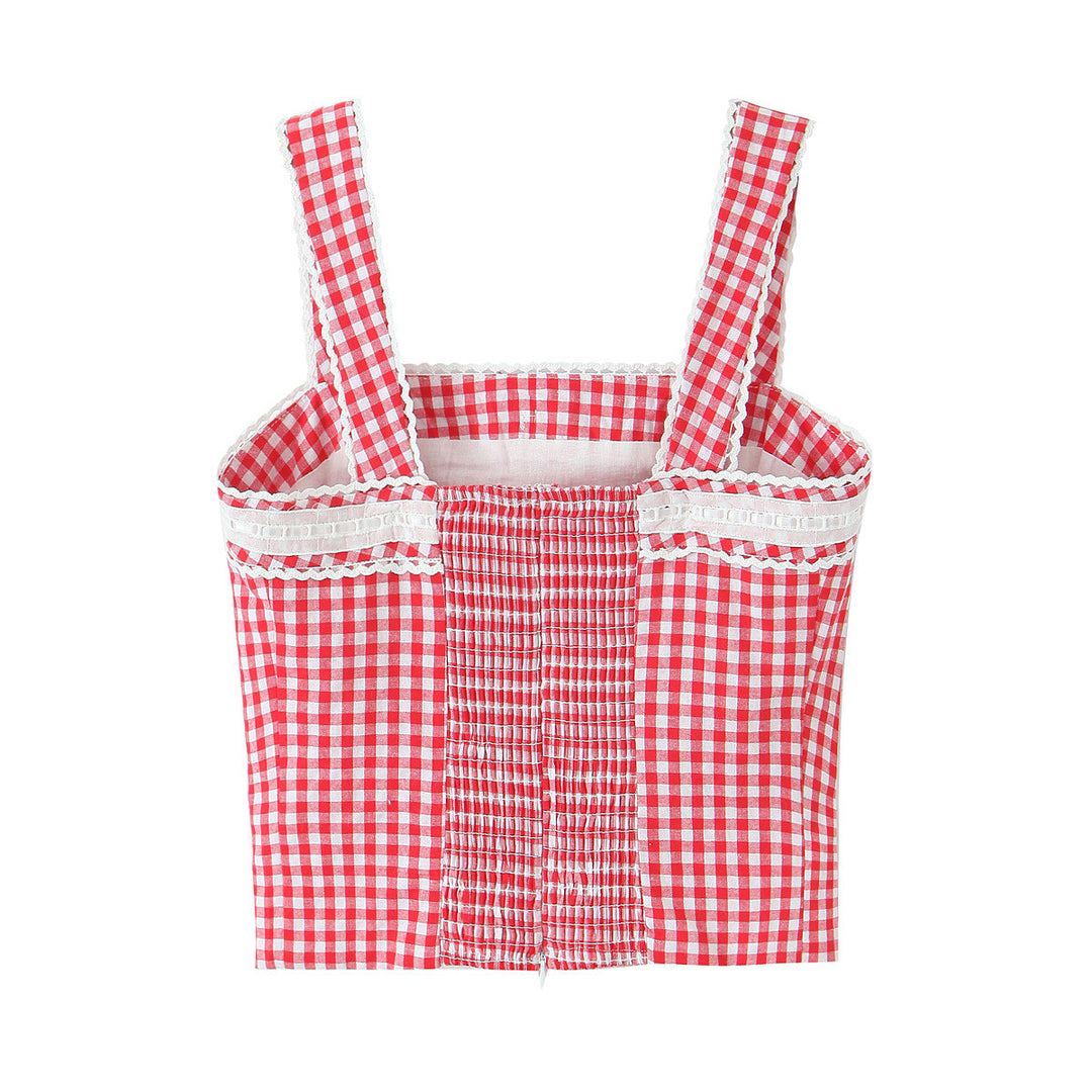 Dame Viskose-Bustier med elegant ruffle dekoration og fint ternet mønster Stilla