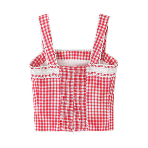 Dame Viskose-Bustier med elegant ruffle dekoration og fint ternet mønster Stilla