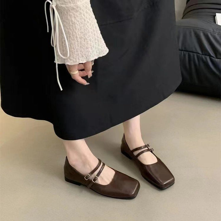 Dame elegante Mary Jane Flats med dobbelt rem og komfortabel sål Stilla
