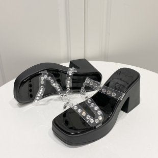 Dame Plateau-sandaler med glitrende remme og moderne blokhæl Stilla