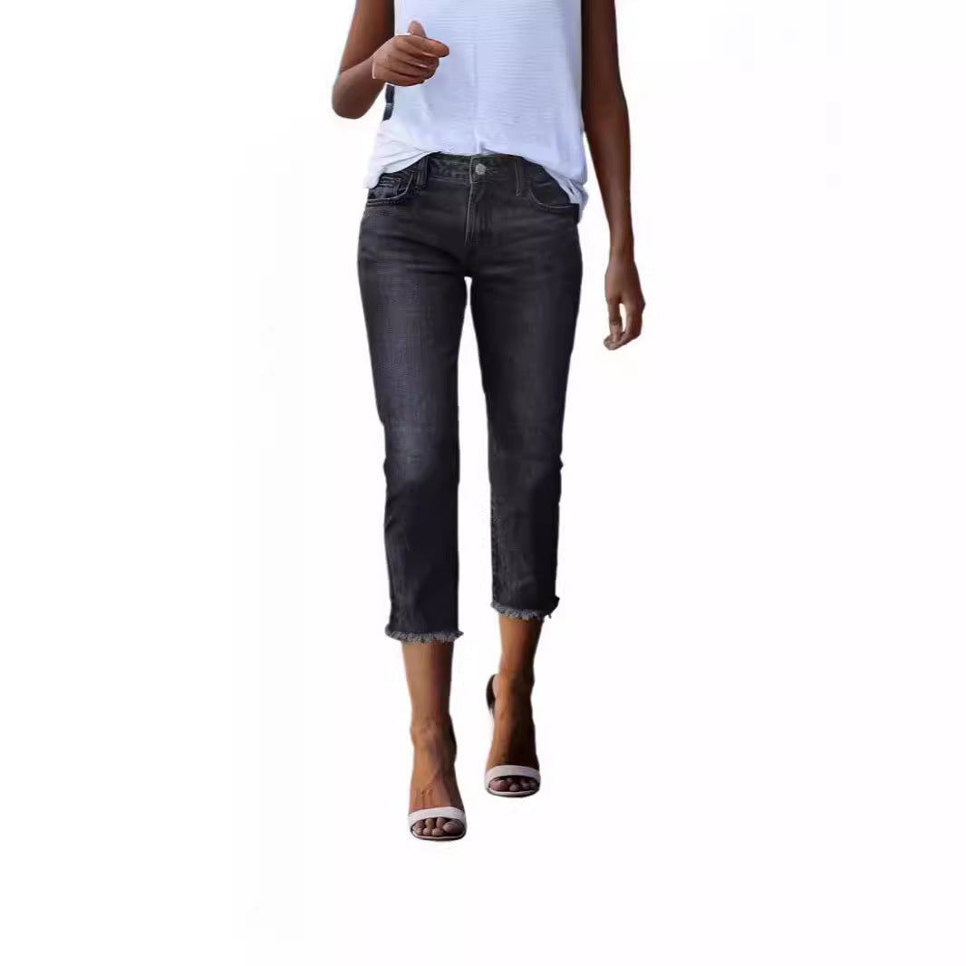Dame tidløse jeans i moderne snit med cropped ben Skovae
