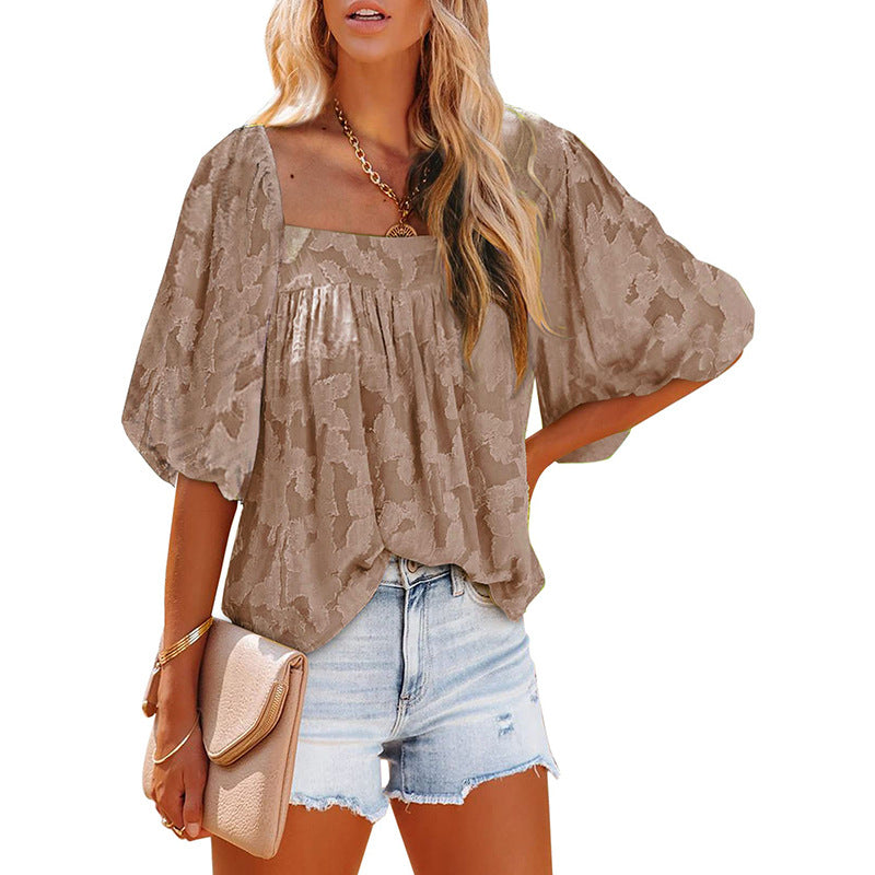 Dame Oversized Bluse T-shirt med ballonærmer og diskret mønster Stilla
