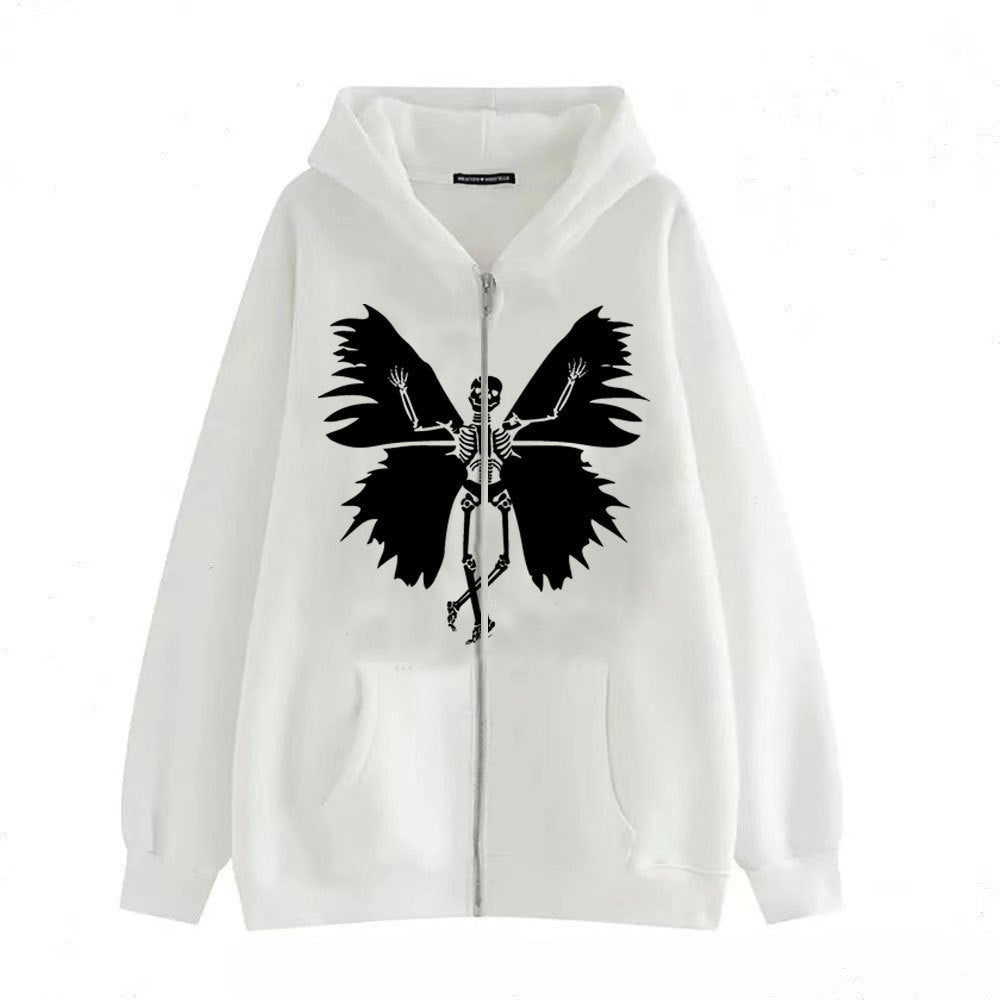 Kvinder's zip hoodie med unikt skelet og sommerfugl design Skovae