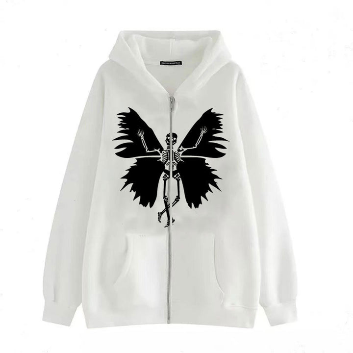 Kvinder's zip hoodie med unikt skelet og sommerfugl design Skovae