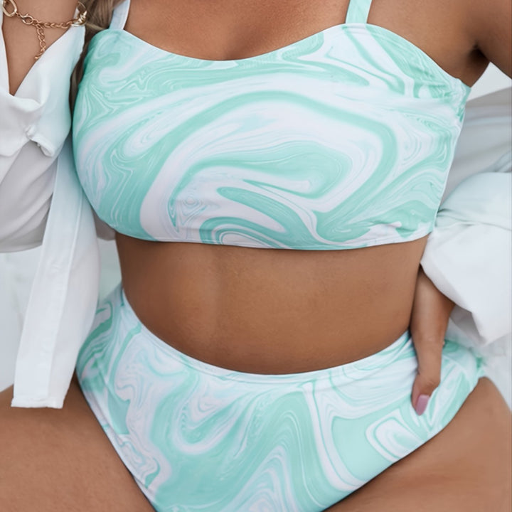 Dame Højskårne Bikini-Sæt med moderne Marmor-Design Skovae