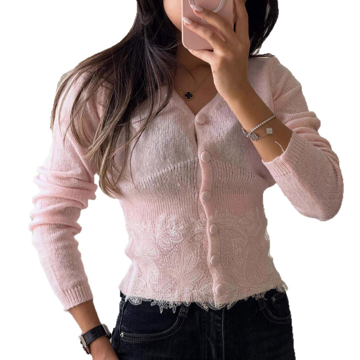 Damer cardigan med delikat blonder trim og elegante knapper Stilla