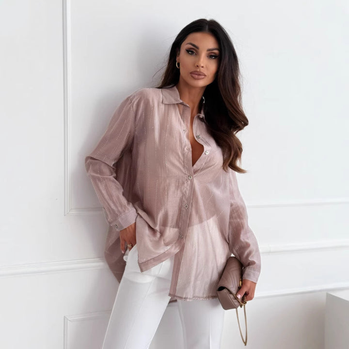 Dame gennemsigtig metallisk bluse med knapper Stilla