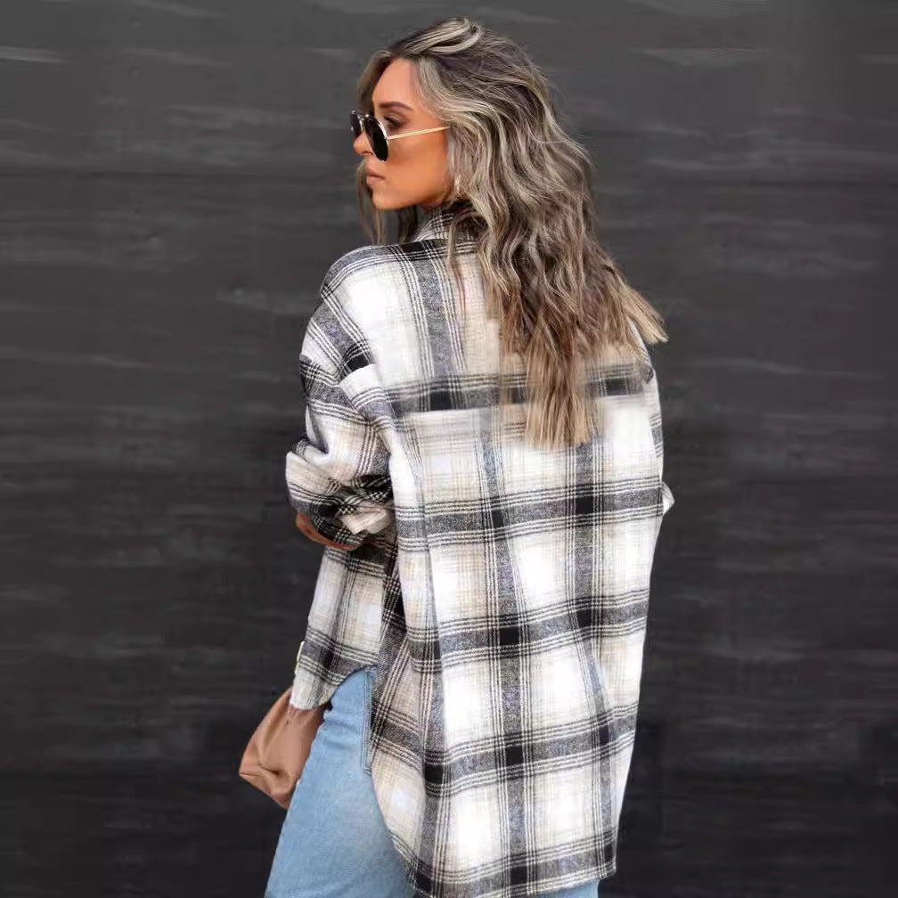Dame Rutet Oversized-Skjorte i afslappet stil Stilla