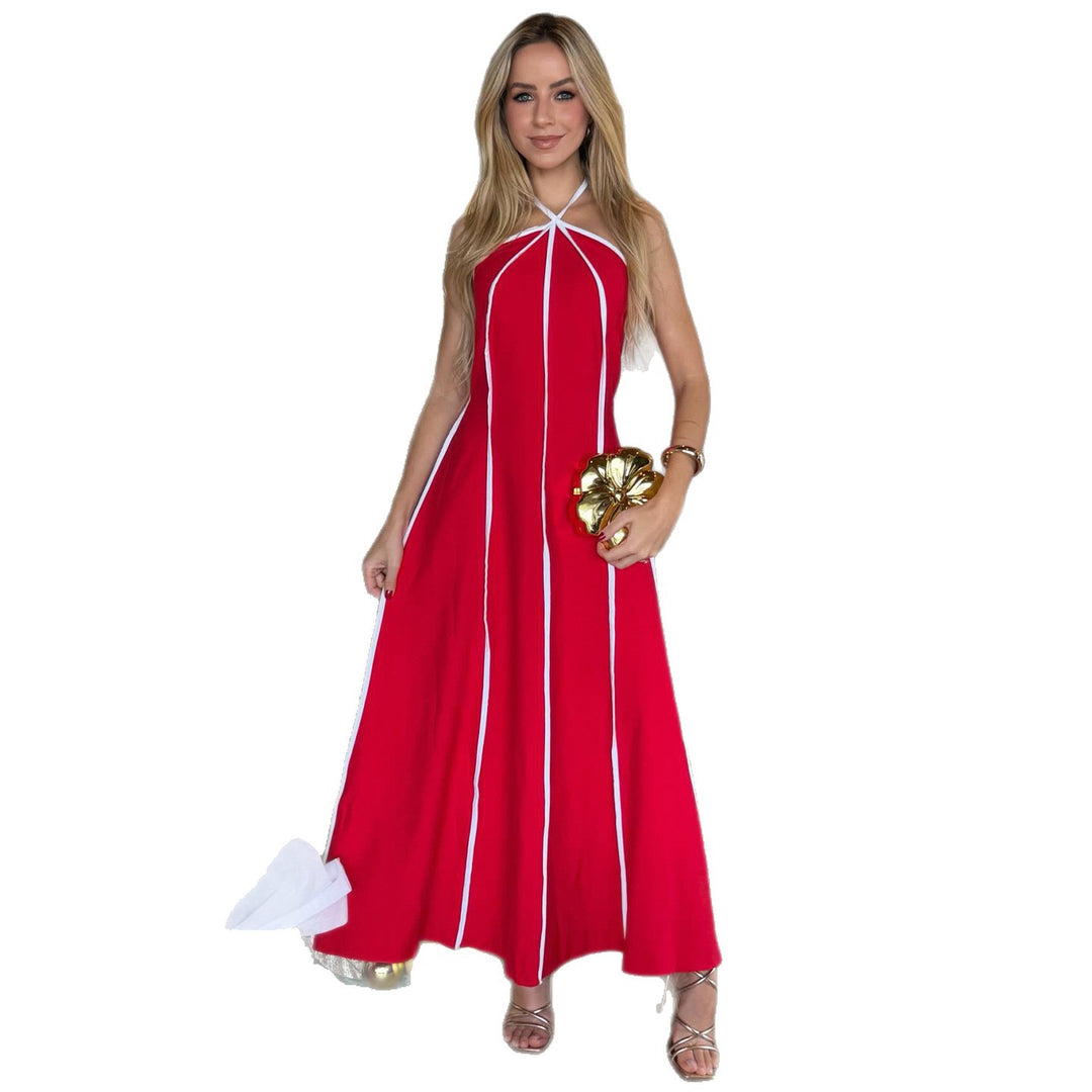 Dame maxi kjole med elegant halterneck og fashionable striber