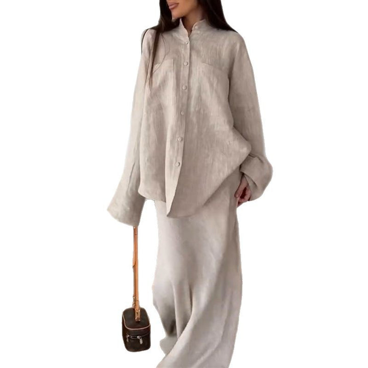 Dame linned sæt med oversized skjorte og flydende nederdel Stilla