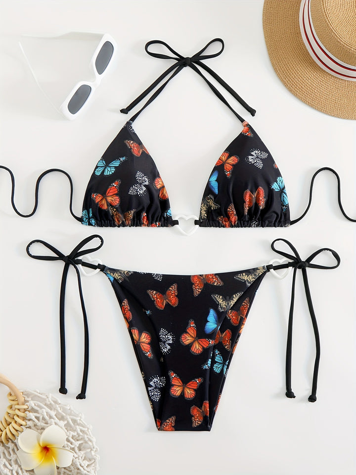 Dame triangel-bikini med unikt sommerfuglemønster Skovae