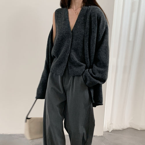 Dame Fashionable Cardigan med Elegant V-Hals og Knaplukning Stilla