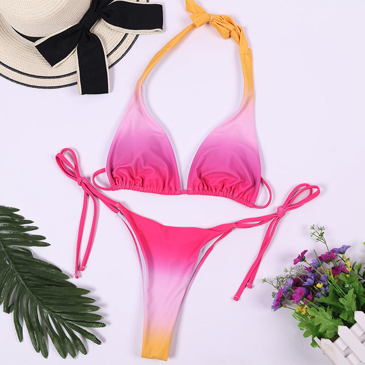 Dame Triangle-Bikini-Sæt med moderne farvegradient og justerbare stropper Stilla