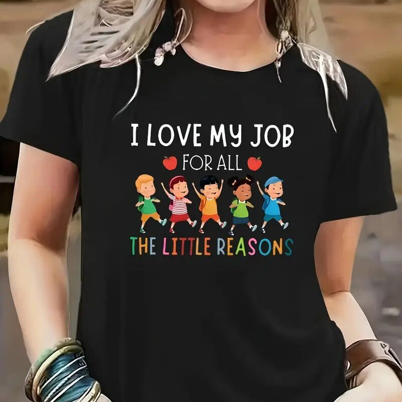 Dame T-shirt med kreativt børnemotiv Stilla