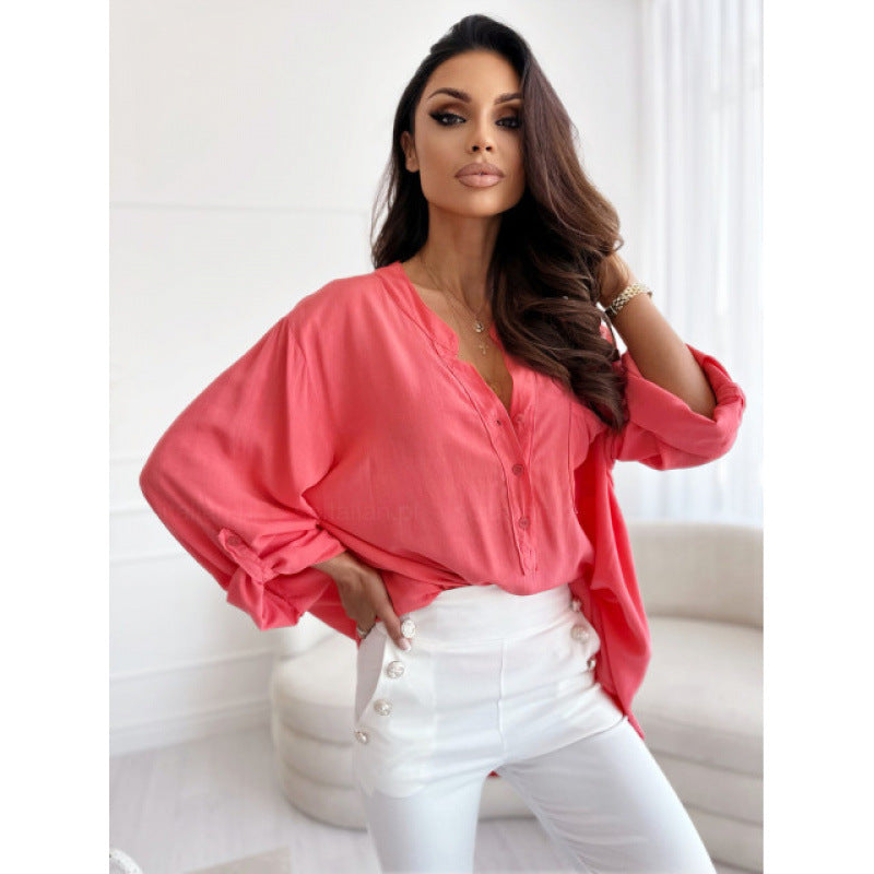Femme Let Button-Up Bluse med opkrøllede ærmer Stilla