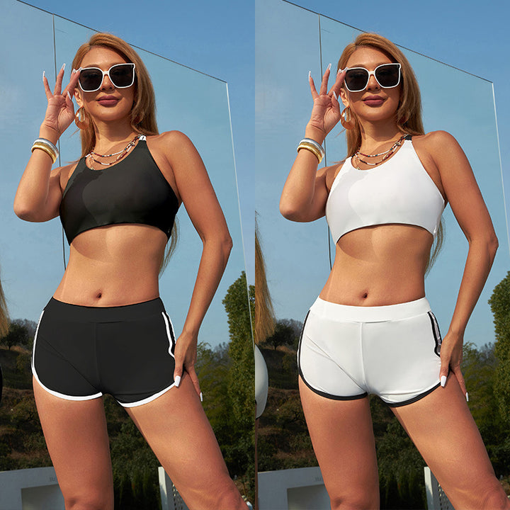Dame Sporty Bikini-sæt med højhalset top og behagelige bukser Skovae