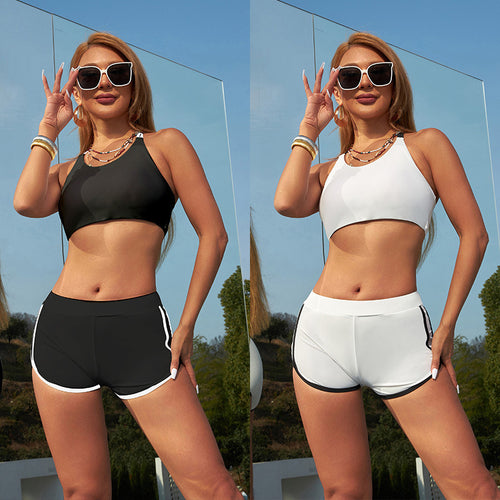 Dame Sporty Bikini-sæt med højhalset top og behagelige bukser Skovae