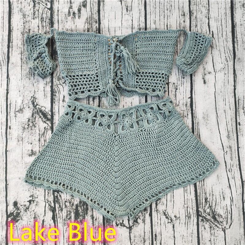 Dame Håndcrochet Crop-Top og Shorts-Sæt Stilla