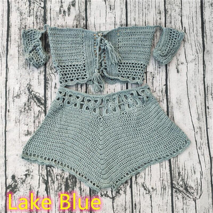 Dame Håndcrochet Crop-Top og Shorts-Sæt Stilla
