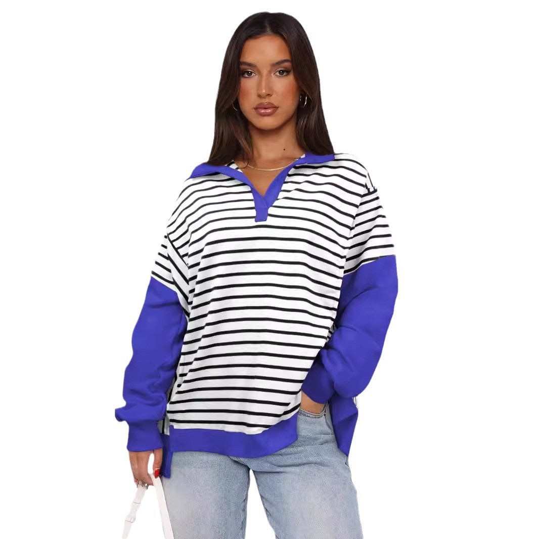 Damer Løs Sweatshirt med brede striber og moderne krave Stilla