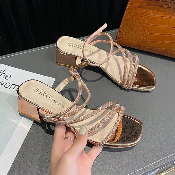 Dame Strappy Blokhæl Sandaler med Strass-detalje Stilla