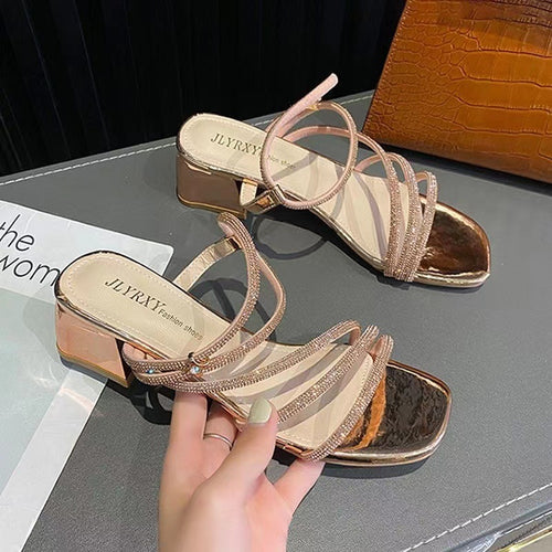 Dame Strappy Blokhæl Sandaler med Strass-detalje Stilla