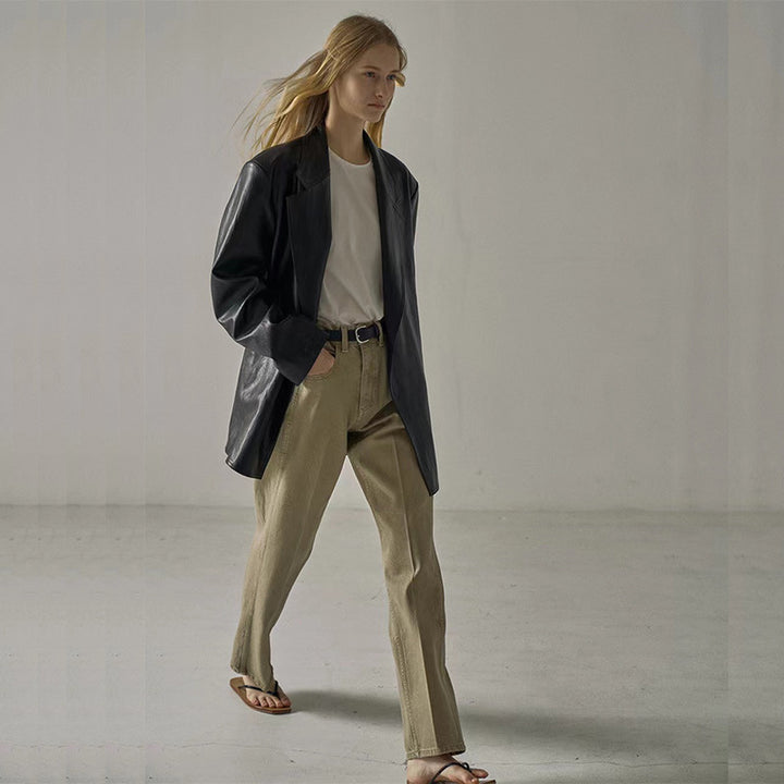 Dame Lækkert Oversized Blazer lavet af højkvalitets læderimitat med elegant snit Stilla
