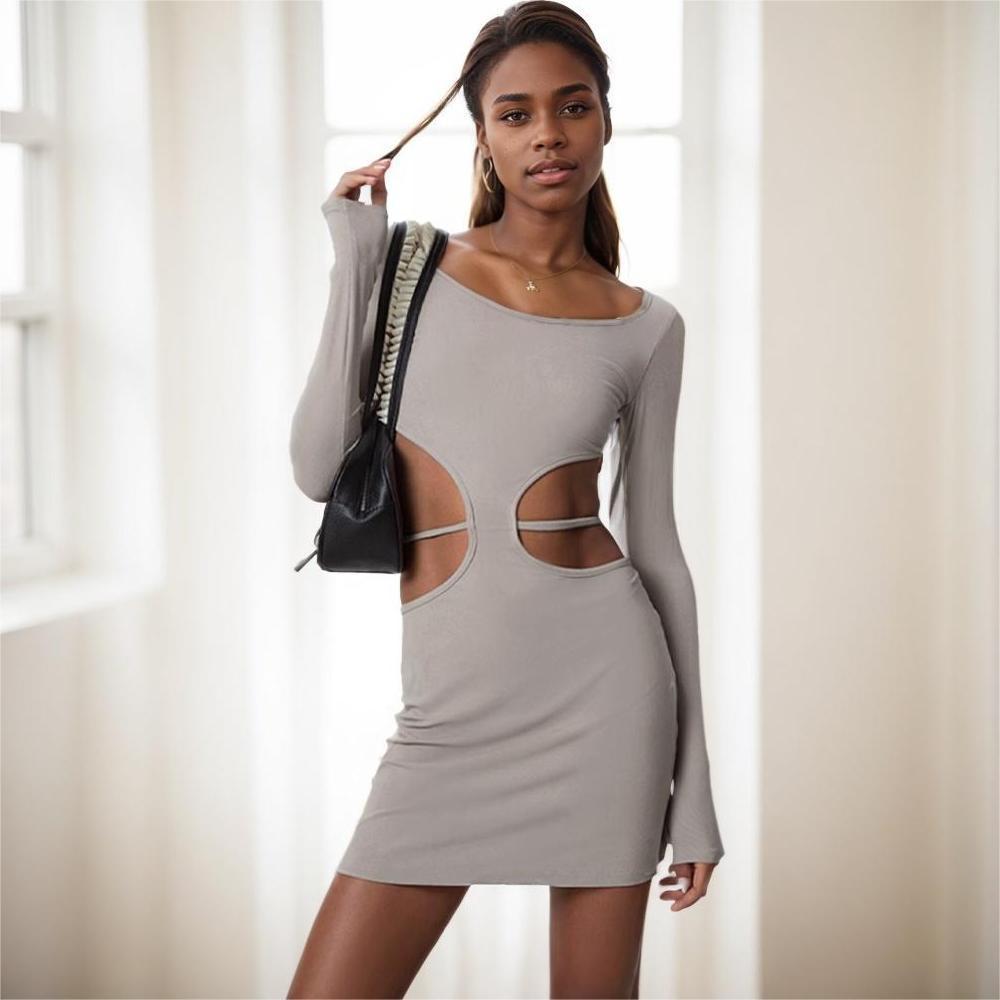 Kvinder Cut-Out Mini Kjole med Lange Ærmer og Figur-omfavnende Design Stilla