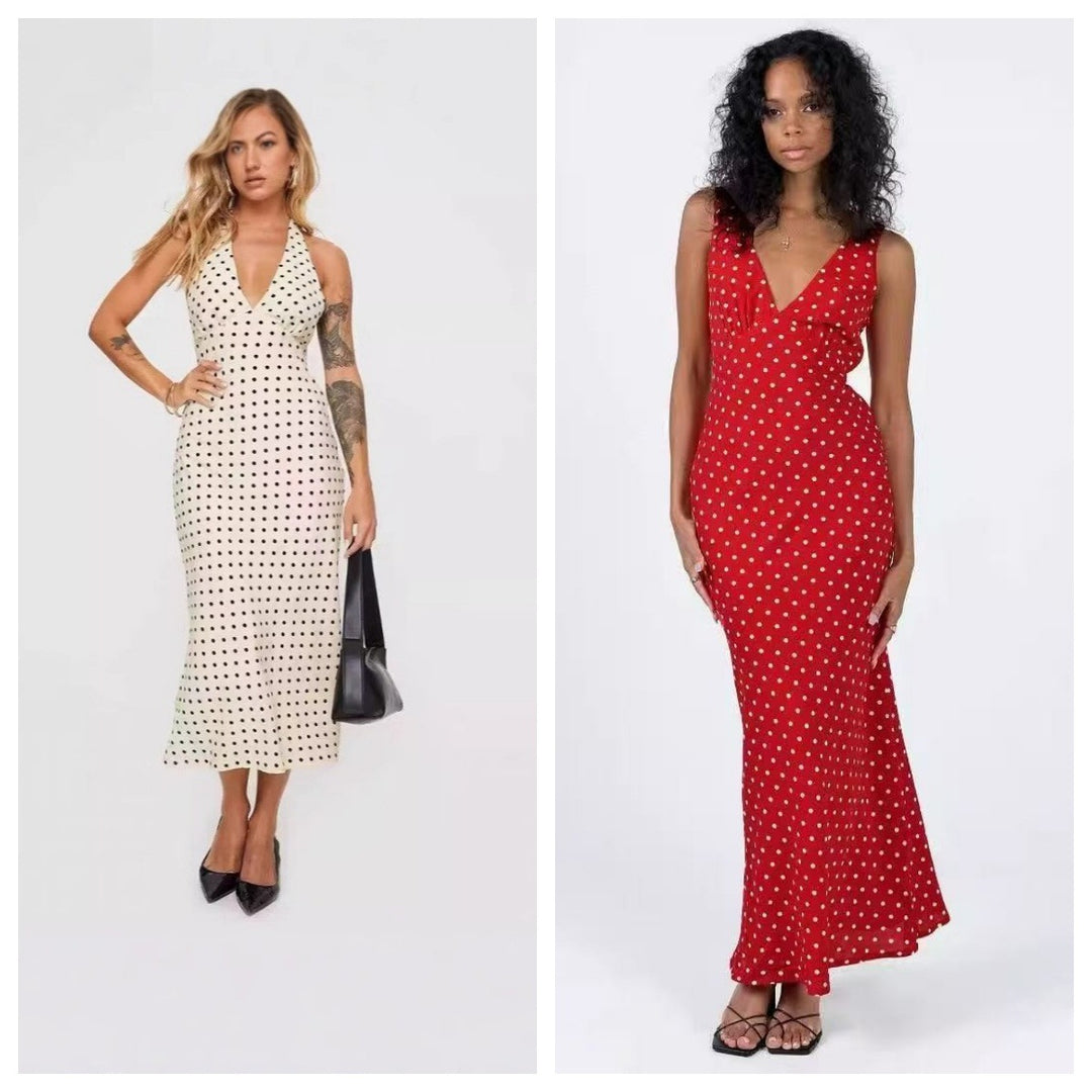 Dame Polka Dot Halterneck Midi Kjole Stilla