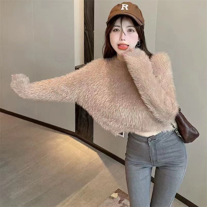 Femme Fluffy Cropped Striktrøje Stilla