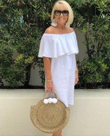 Dame Off-Shoulder Sommerkjole med Flæse Stilla