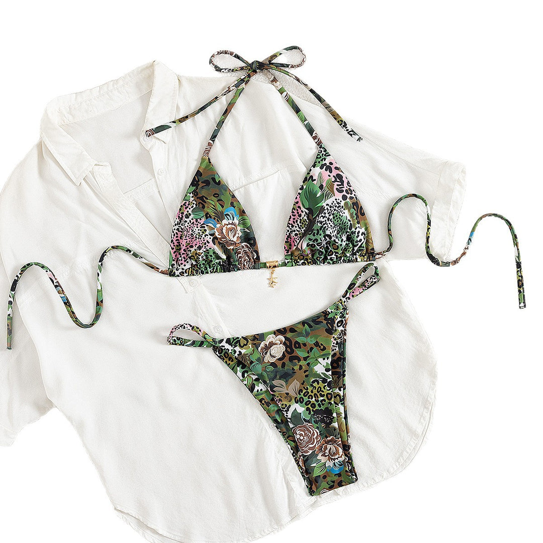 Dame Triangel-Bikini med floral camouflage-design Skovae