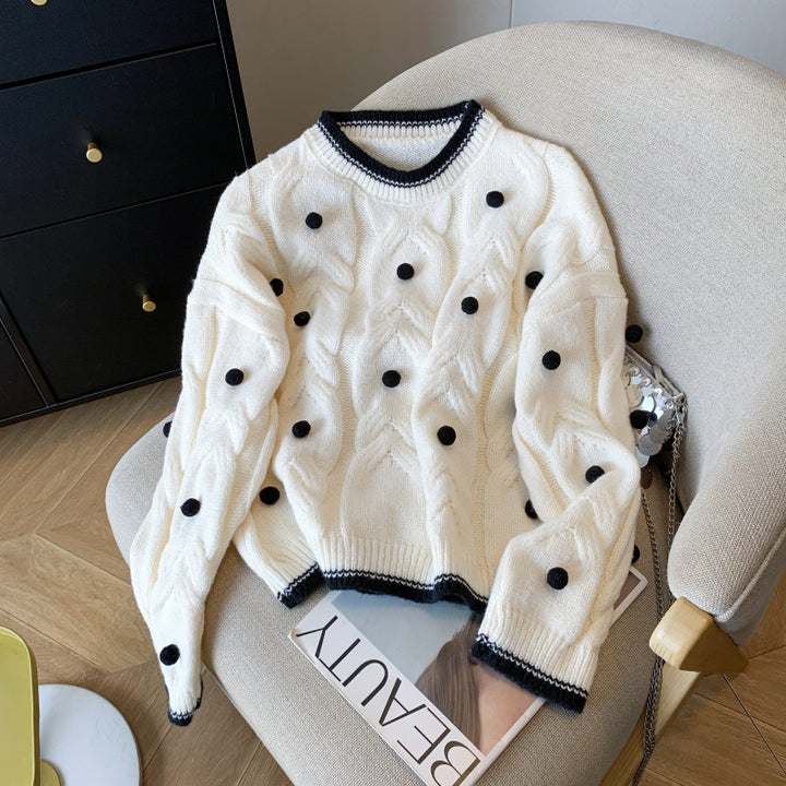 Kvinders chunky strik oversized sweater med afslappet kabelmønster og legende applikationer Stilla