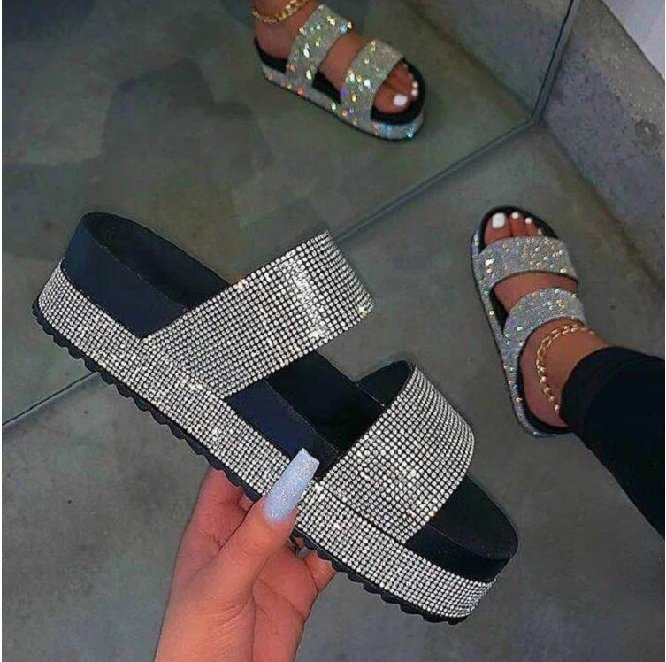 Dame Glamourøse Slippers med glitrende rhinsten detalje Stilla