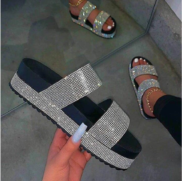 Dame Glamourøse Slippers med glitrende rhinsten detalje Stilla