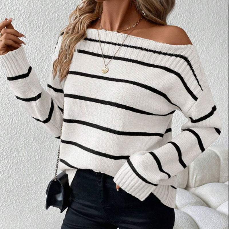 Dame afslappet sweater med iøjnefaldende stribedesign Stilla