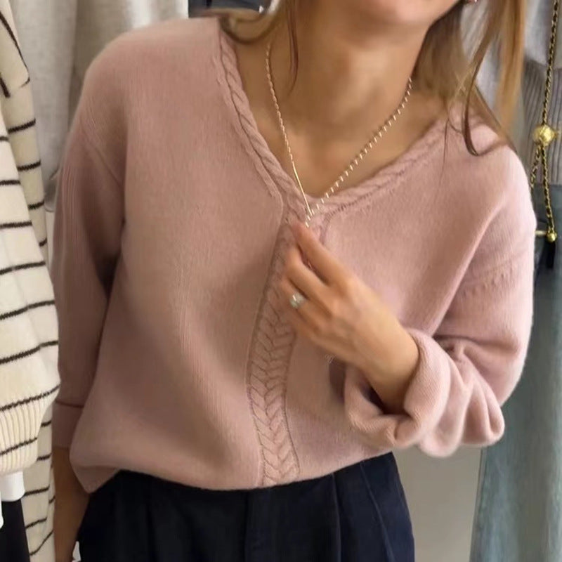 Kvinders oversized V-hals sweater med fint strikket tekstur Stilla