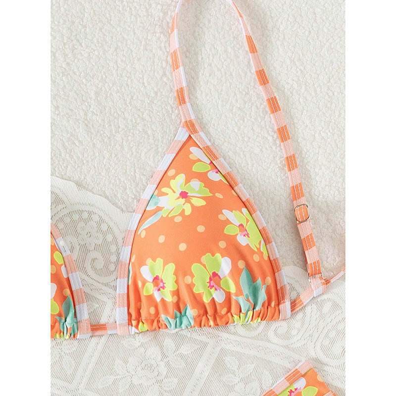 Dame triangel-bikini med blomsterafstand og justerbare stropper Skovae
