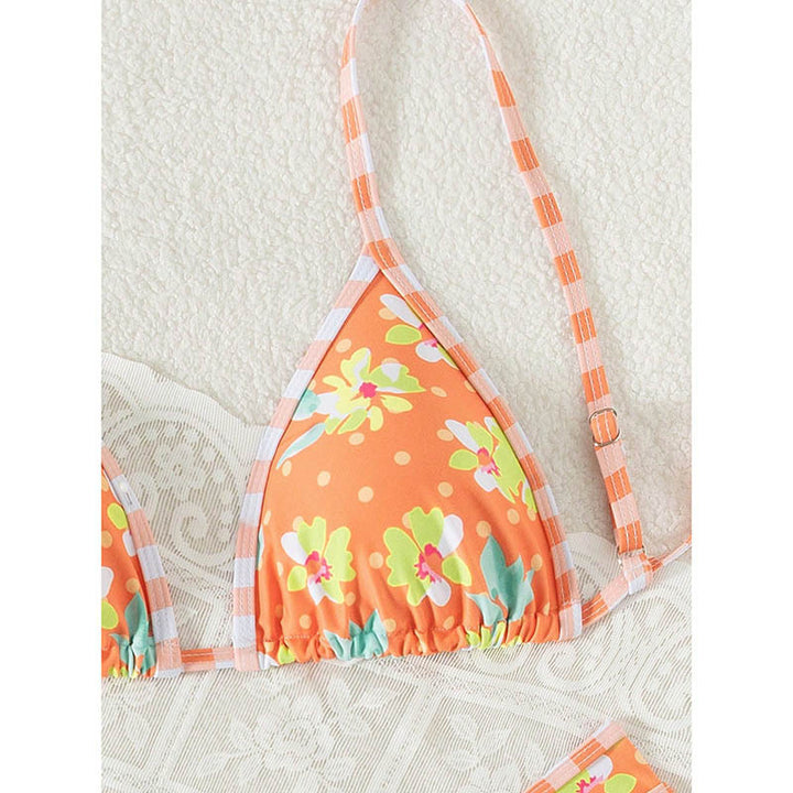 Dame triangel-bikini med blomsterafstand og justerbare stropper Skovae