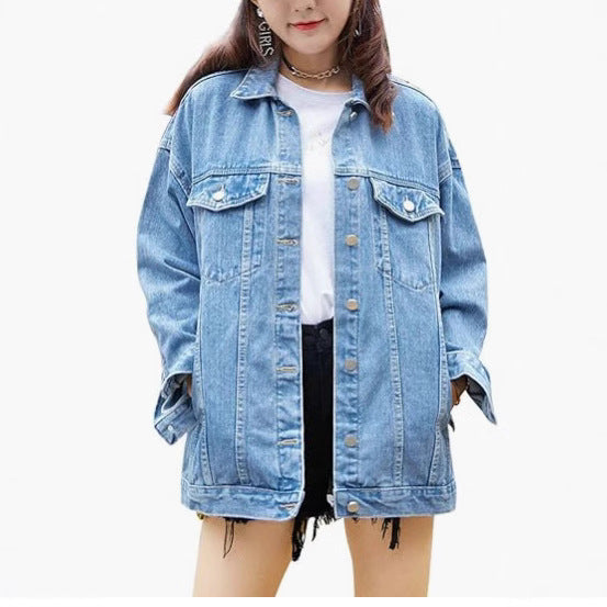 Dame Oversized Denim Jakke med Dekorative Trykknapper Stilla