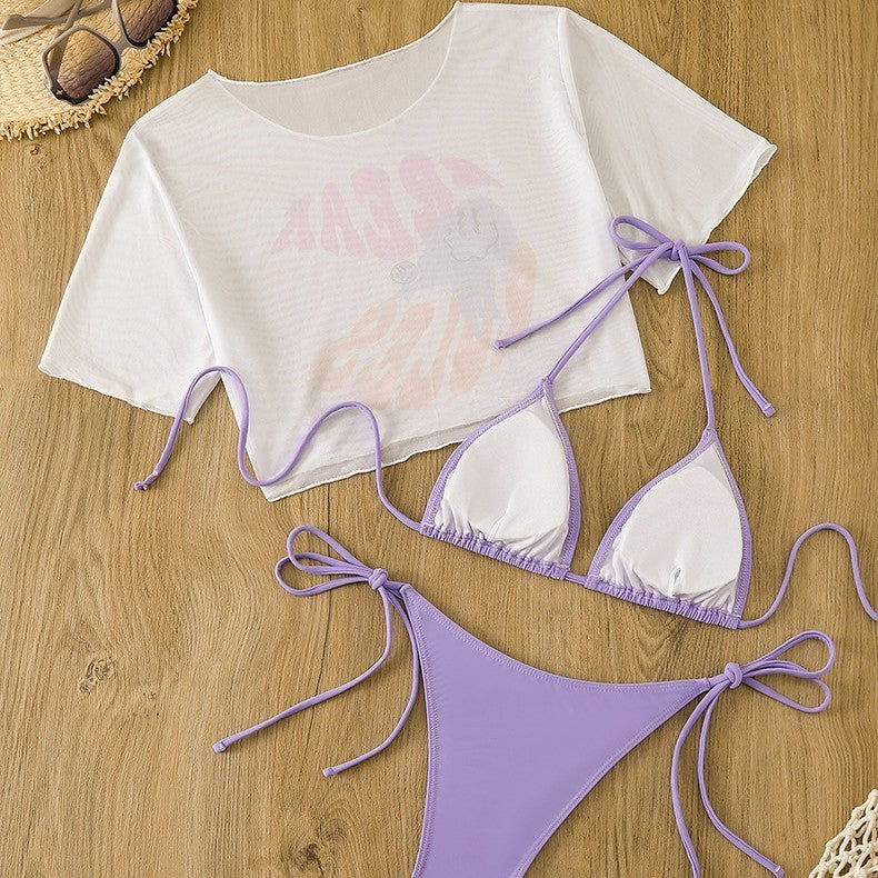 Femme Stilfuld Tie-Front Triangle Bikini Sæt med Crop Top Stilla