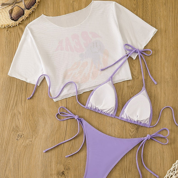 Femme Stilfuld Tie-Front Triangle Bikini Sæt med Crop Top Stilla