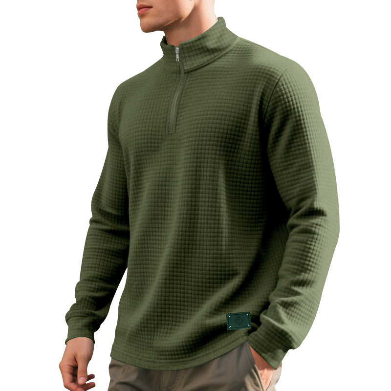 Herren nan lette vaffelstrik pullover med kort krave lynlås og rundet kant Skovae