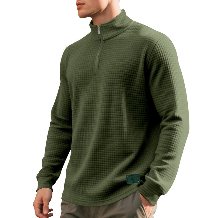 Herren nan lette vaffelstrik pullover med kort krave lynlås og rundet kant Skovae