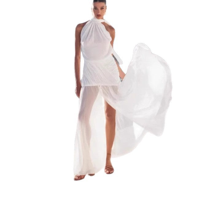 Femme Elegante Halterneck Flydende Maxikjole Stilla